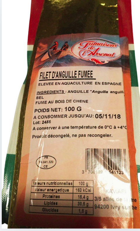 SMOKED EEL KAVIARI - 100GR FILET D'ANGUILLE FUME KAVIARI  100G