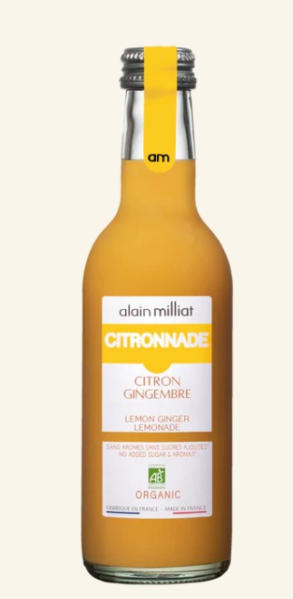 LEMON GINGER LEMONADE ORGANIC ALAIN MILLIAT - 25CL CITRONNADE CITRON GINGEMBRE BIO ALAIN MILLIAT - 25CL