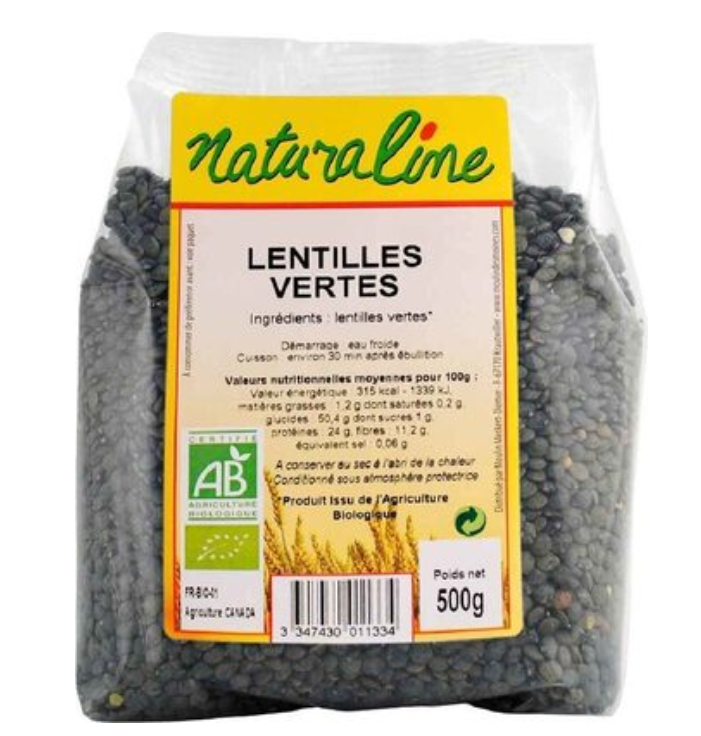GREEN LENTILS ORGANIC - 1KG
LENTILLES VERTES BIO - 1KG
