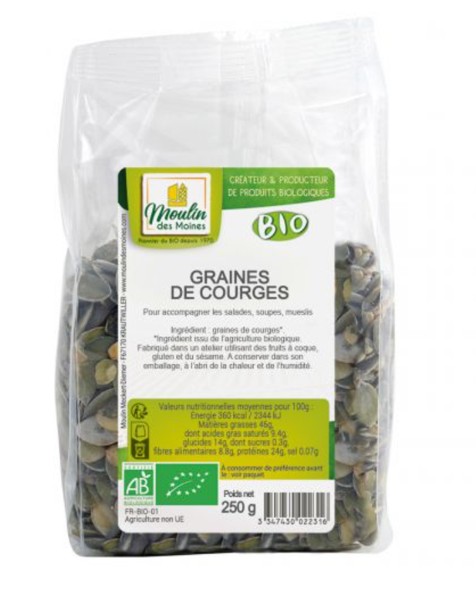 ORGANIC PUMPKIN SEEDS - 250GR
GRAINES DE COURGES BIO - 250GR