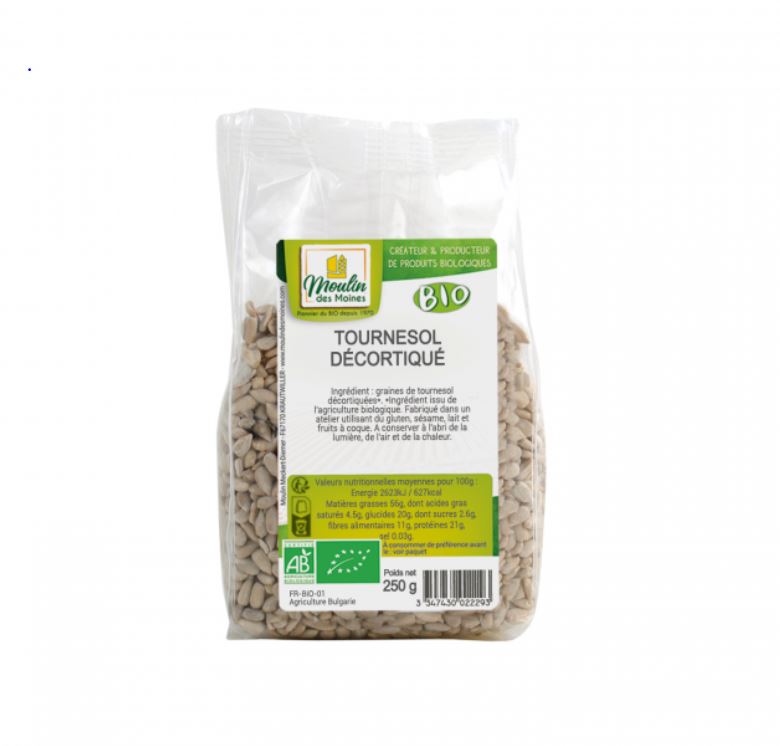 ORGANIC SUNFLOWER SEEDS - 250GR GRAINS DE TOURNESOL DECORTIQUE BIO - 250GR