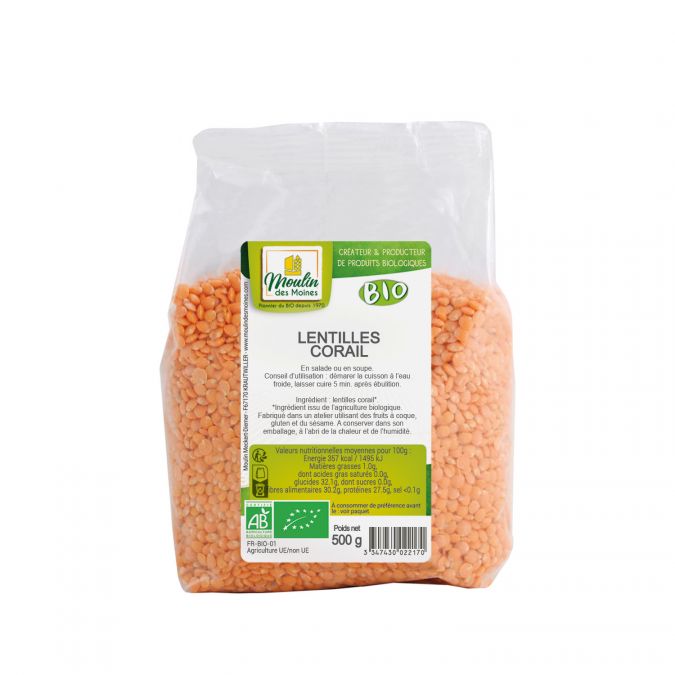 ORGANIC CORAL LENTIL 500GR - LENTILLES ROUGES CORAIL 500GR