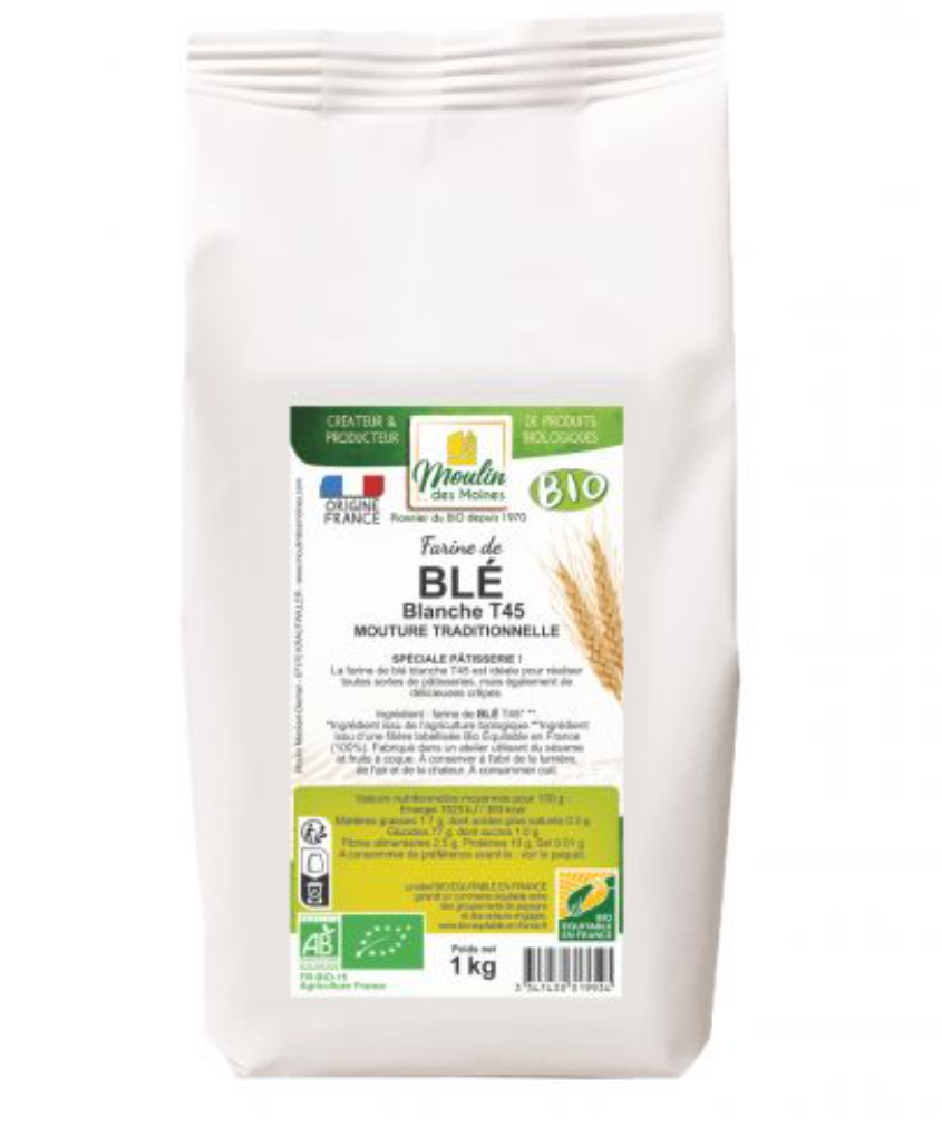 ORGANIC WHITE FLOUR T45 - 1KG FARINE BLE BLANCHE PATISSERIE BIO