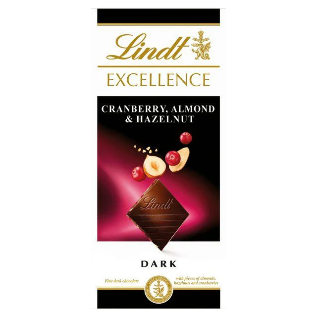 LINDT DARK CHOCOLATE CRANBERRY - BARS LINDT CHOCO NOIR CANNEBERGE - BARRES