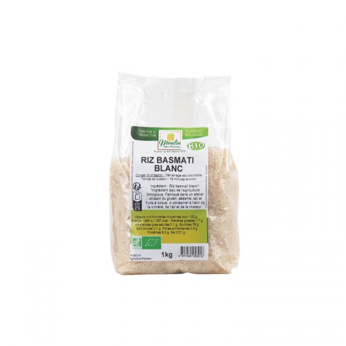 WHITE BASMATI RICE ORGANIC 1KG - RIZ BASMATI BLANC 1KG