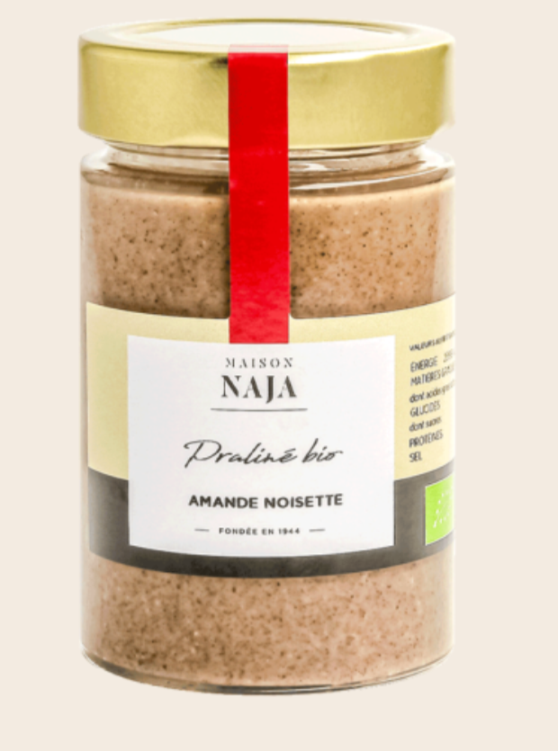 ALMOND HAZELNUT ORGANIC PASTE NAJA 220G - PRALINE BIO AMANDE NOISETTE NAJA 220G 