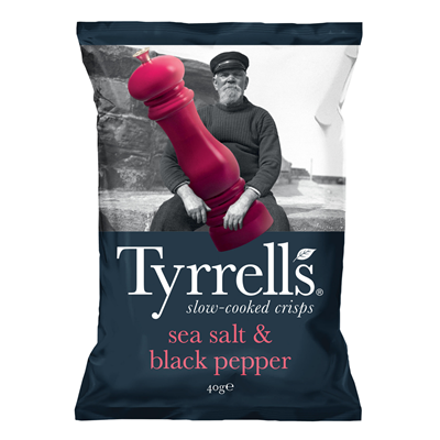 TYRRELLS SEA SALT & BLACK PEPPER CRISPS 40GX18 - TYRRELLS CHIPS AU SEL DE MER ET POIVRE NOIR 40GX18
