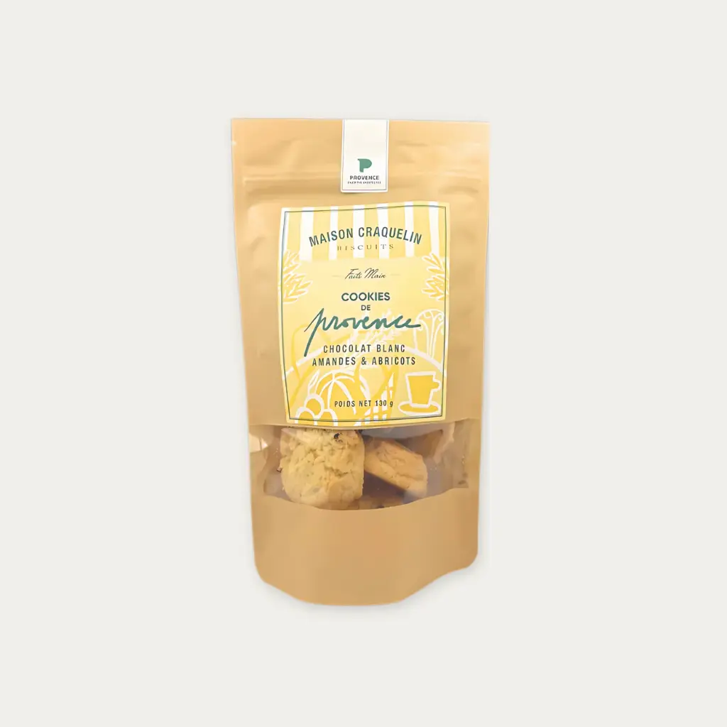 COOKIES WHITE CHOCOLATE, ALMONDS, APRICOTS - 180GR  CHOCOLAT BLANC, AMANDES,ABRICOTS COOKIES- 180GR