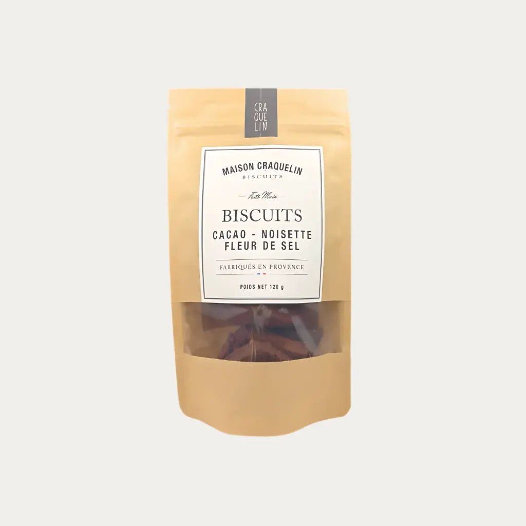 BISCUITS COCOA, HAZELNUT, SALT- 180GR BISCUITS CACAO,NOISETTE,FLEUR DE SEL-180GR