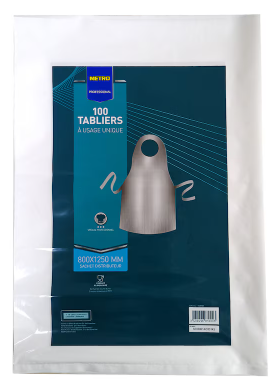 WHITE DISPOSABLE POLYETHYLENE APRON X100 - TABLIER POLYETHYLENE BLANC JETABLE X100