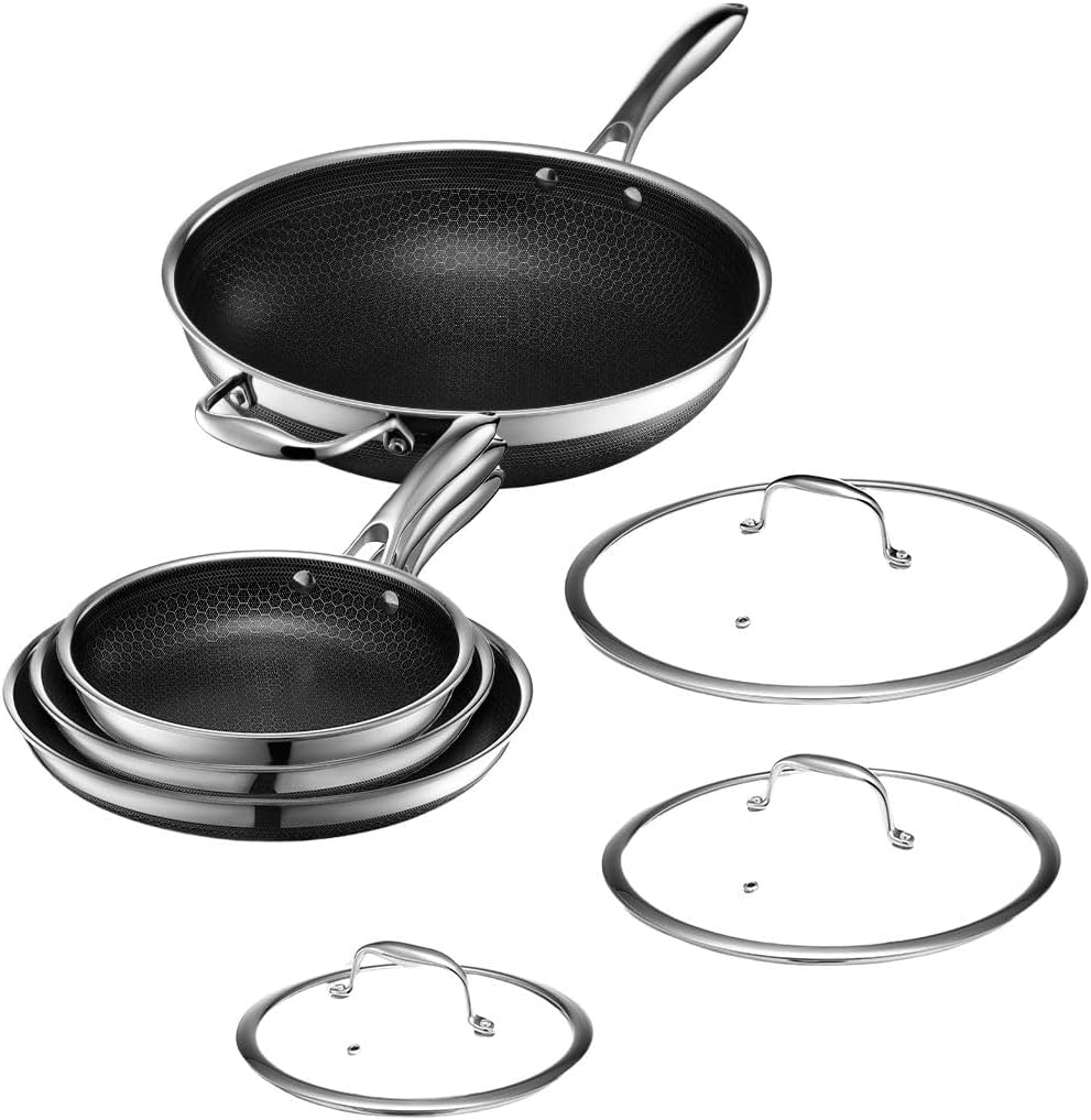 HEXCLAD PAN SET INCLUDING WOK ENSEMBLE DE POÊLES HEXCLAD AVEC WOK