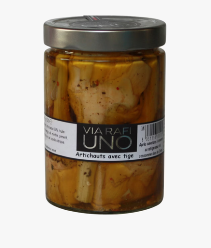 [ITALIA022] WHOLE ARTICHOKE IN OLIVE OIL - 520G ARTICHAUTS AVEC TIGE HUILE OLIVE