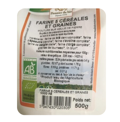 [ORGANIC011] ORGANIC 5 CEREALS/SEED FLOUR - 500GR FARINE 5 CEREALES / GRAINES - 500GR